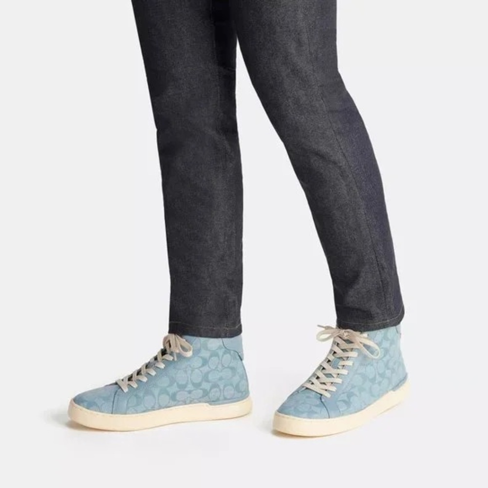 COACH Clip High Top Leather Sneaker Men’s Size 10.5 Cornflower Blue Unisex NEW - Picture 1 of 13